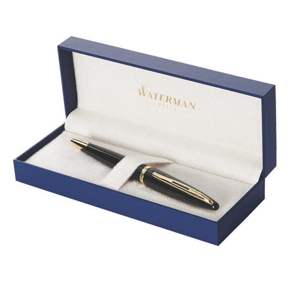 Waterman Carene Ballpoint Pen Black Lacquer with Gold Trim giftbox e1615472345172