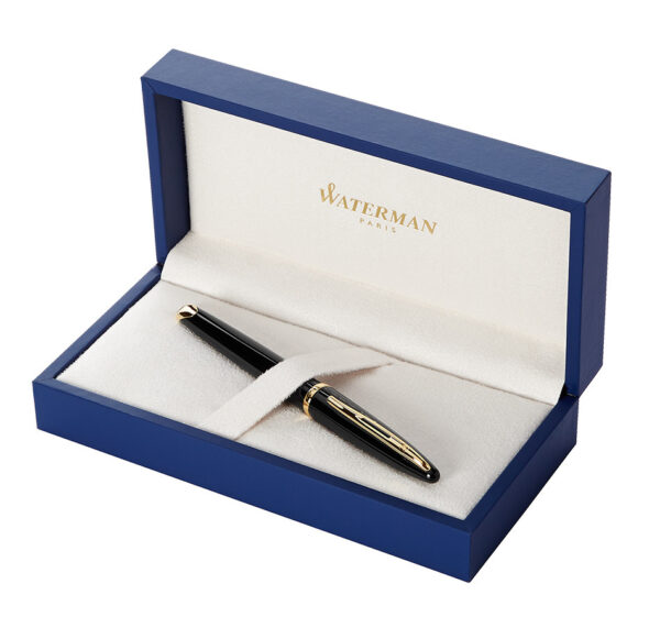 Waterman Carene Fountain Pen Black Lacquer with Gold Trim giftbox e1615472379310